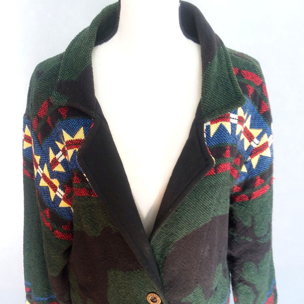 VTG Sugar Street Weavers Southwest Bear Moose OS 100% Cotton Tapestry Jacket USA - Picture 2 of 13